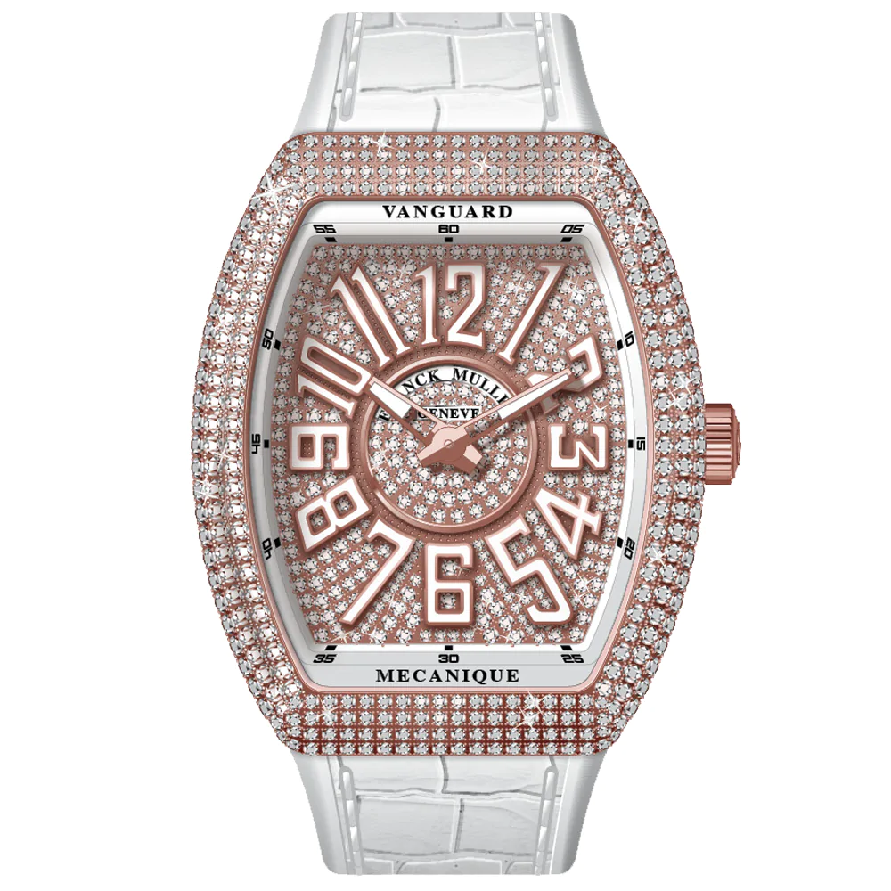 V45 Vanguard Slim Rose Gold White Diamonds Case and Dial White Numerals - White