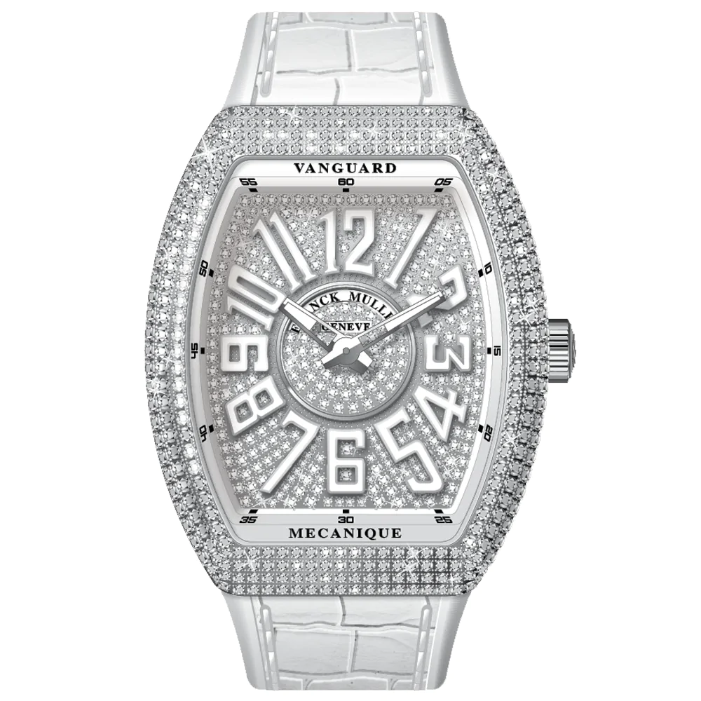 V45 Vanguard Slim Stainless Steel White Diamonds Case and Dial White Numerals - White