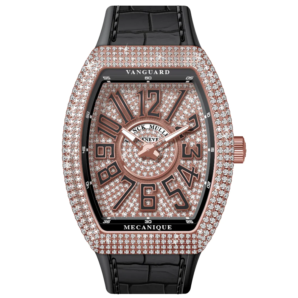 V45 Vanguard Slim Rose Gold White Diamonds Case and Dial Black Numerals