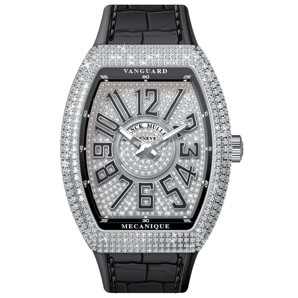 V45 Vanguard Slim Stainless Steel White Diamonds Case and Dial Black Numerals