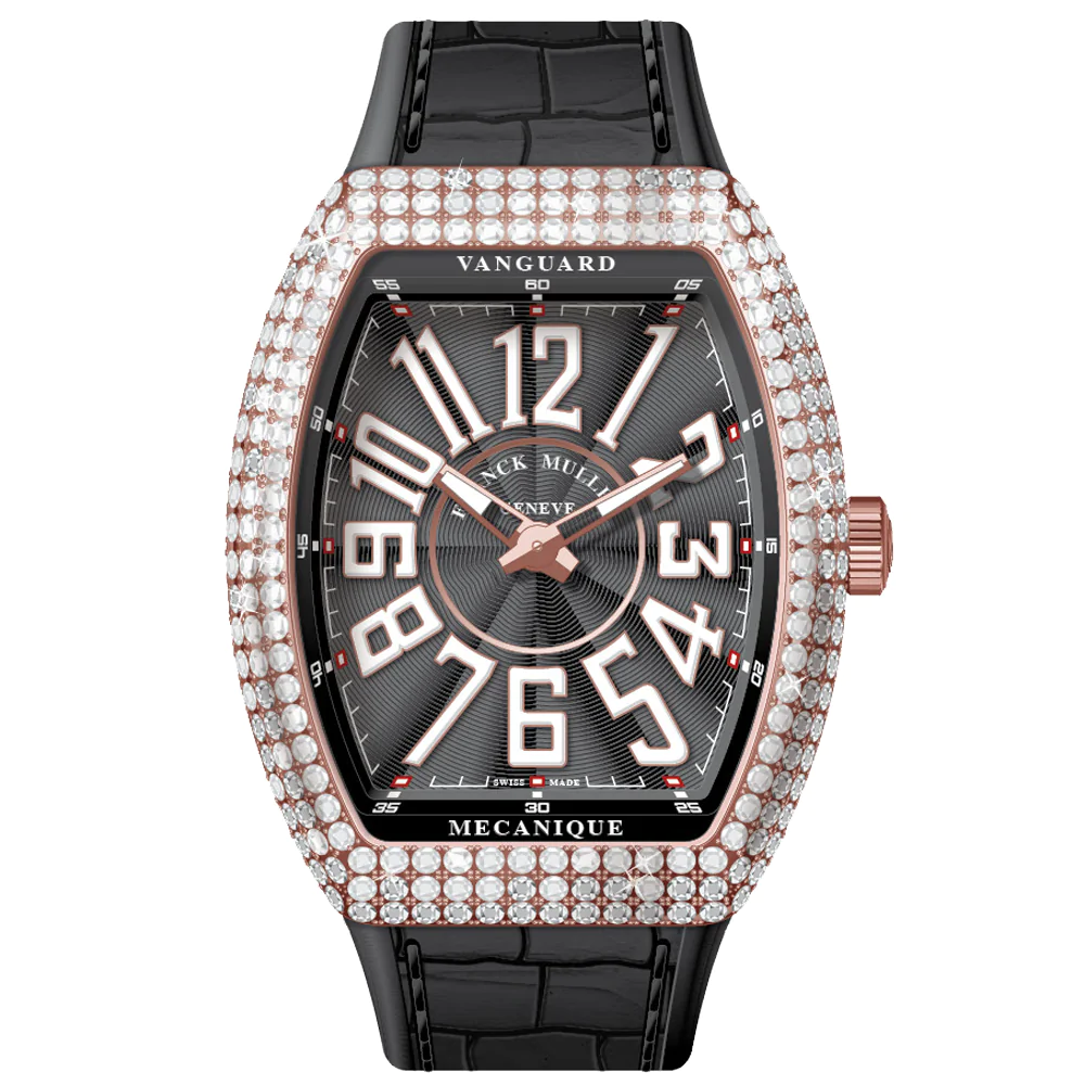 V45 Vanguard Slim Rose Gold White Diamonds Case White Numerals
