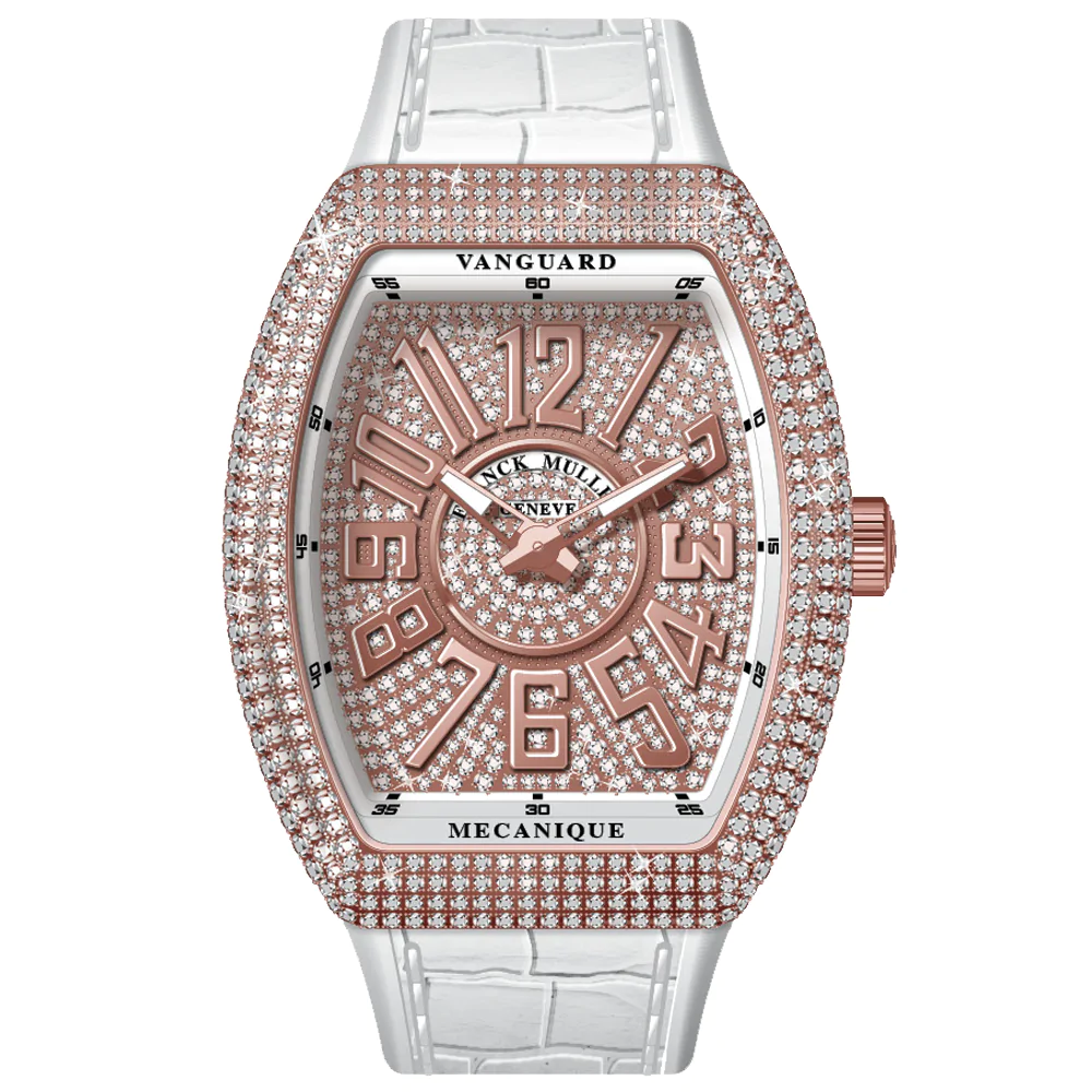 V45 Vanguard Slim Rose Gold White Diamonds Case and Dial - White