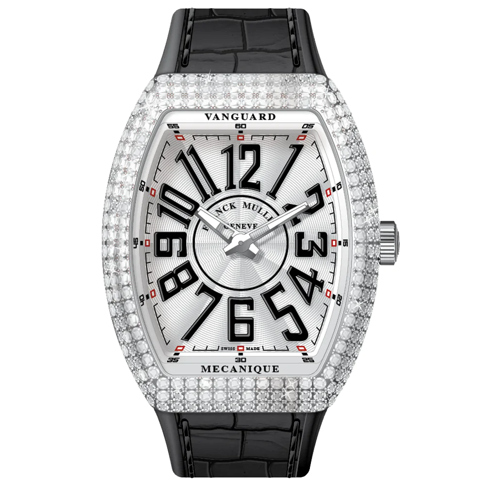 V45 Vanguard Slim Stainless Steel White Diamonds Case Black Numerals