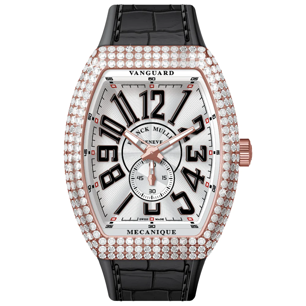 V45 Vanguard Slim Rose Gold White Diamonds Case Black Numerals