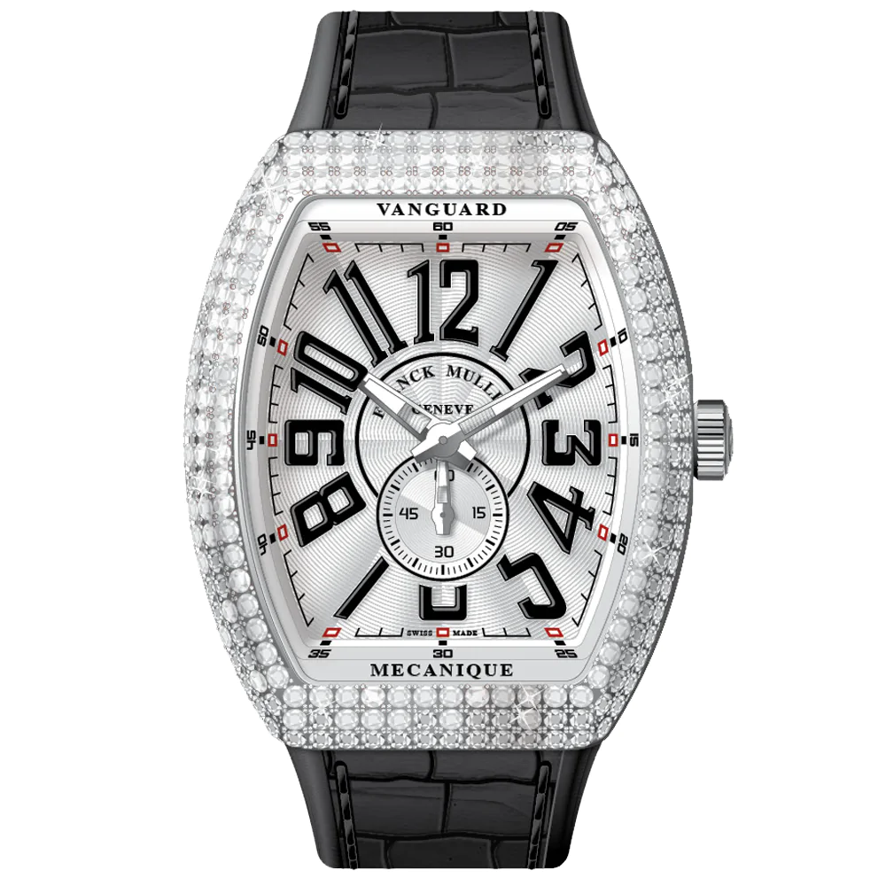 V45 Vanguard Slim Stainless Steel White Diamonds Case Black Numerals