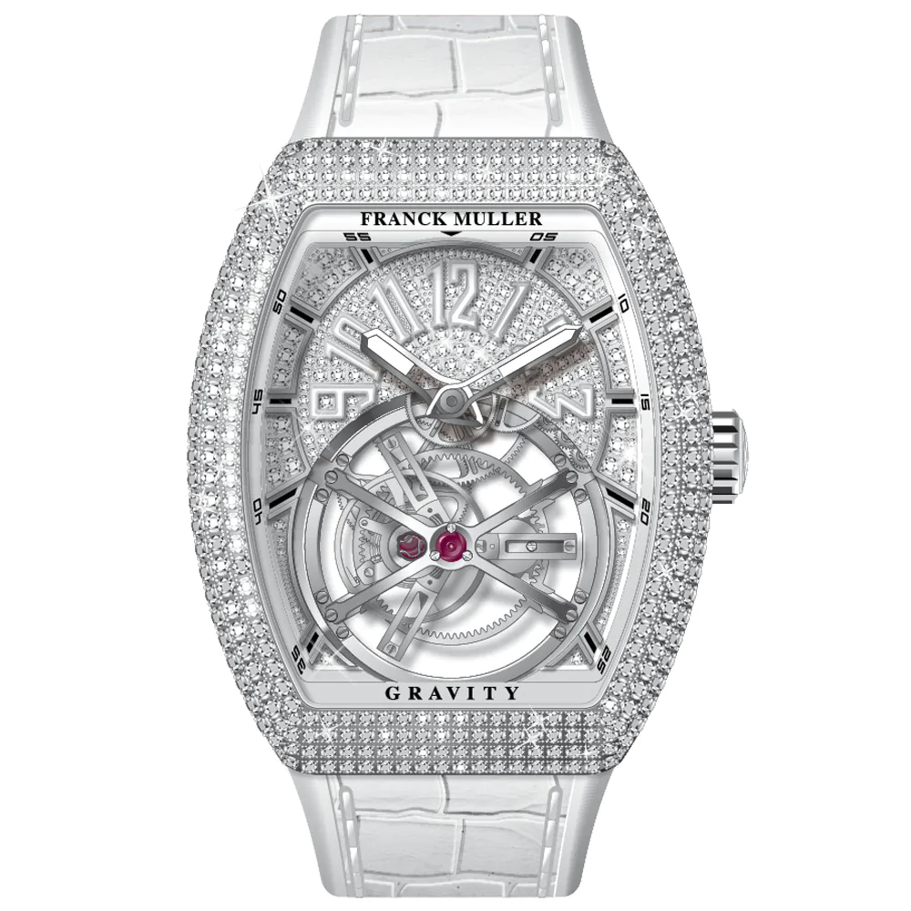 V45 Vanguard Gravity Tourbillon Stainless Steel Full Diamond - White