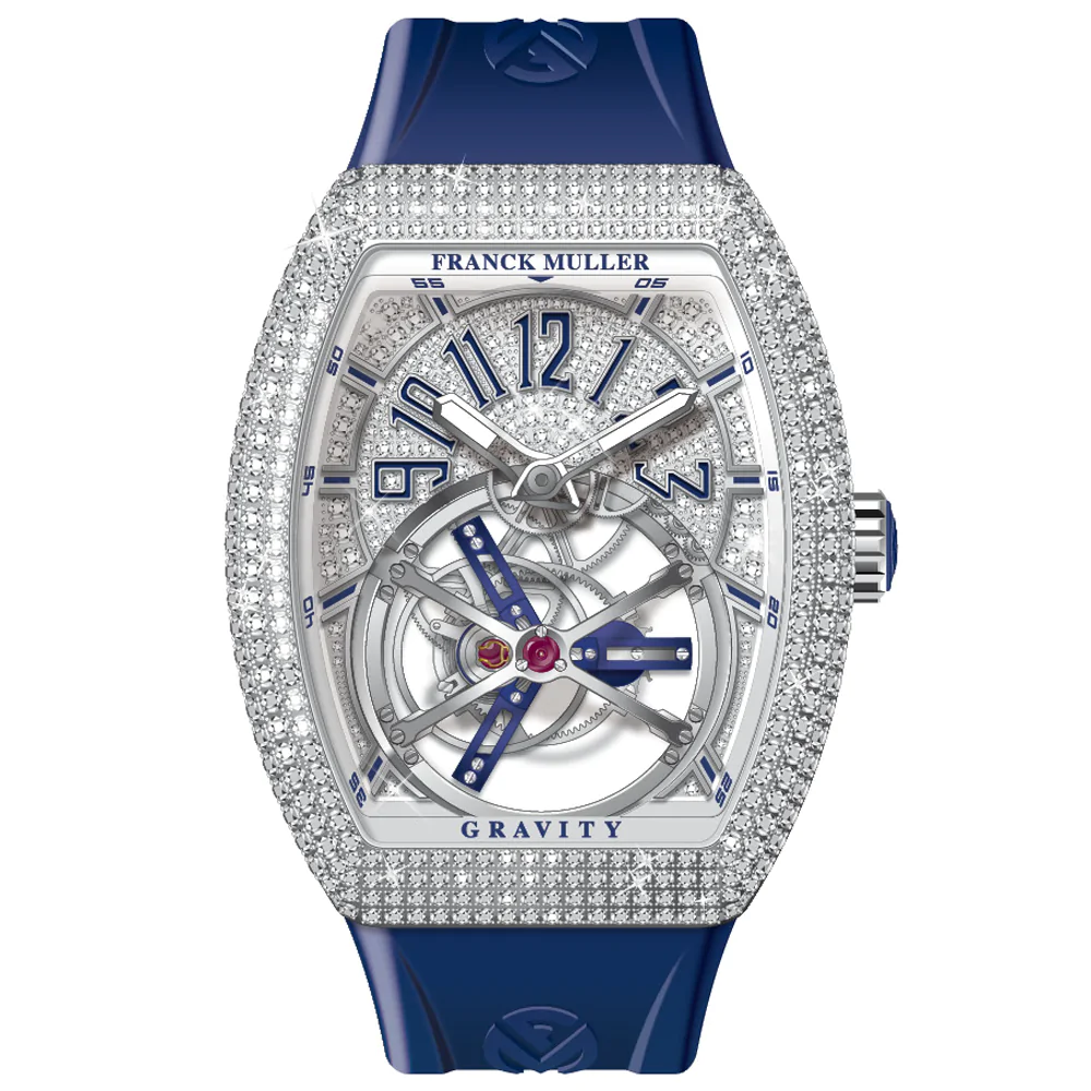 V45 Vanguard Gravity Tourbillon Stainless Steel Full Diamond - Blue