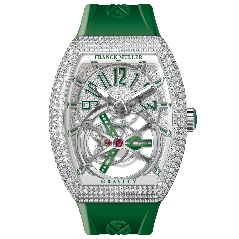 V45 Vanguard Gravity Tourbillon Stainless Steel Full Diamond - Green