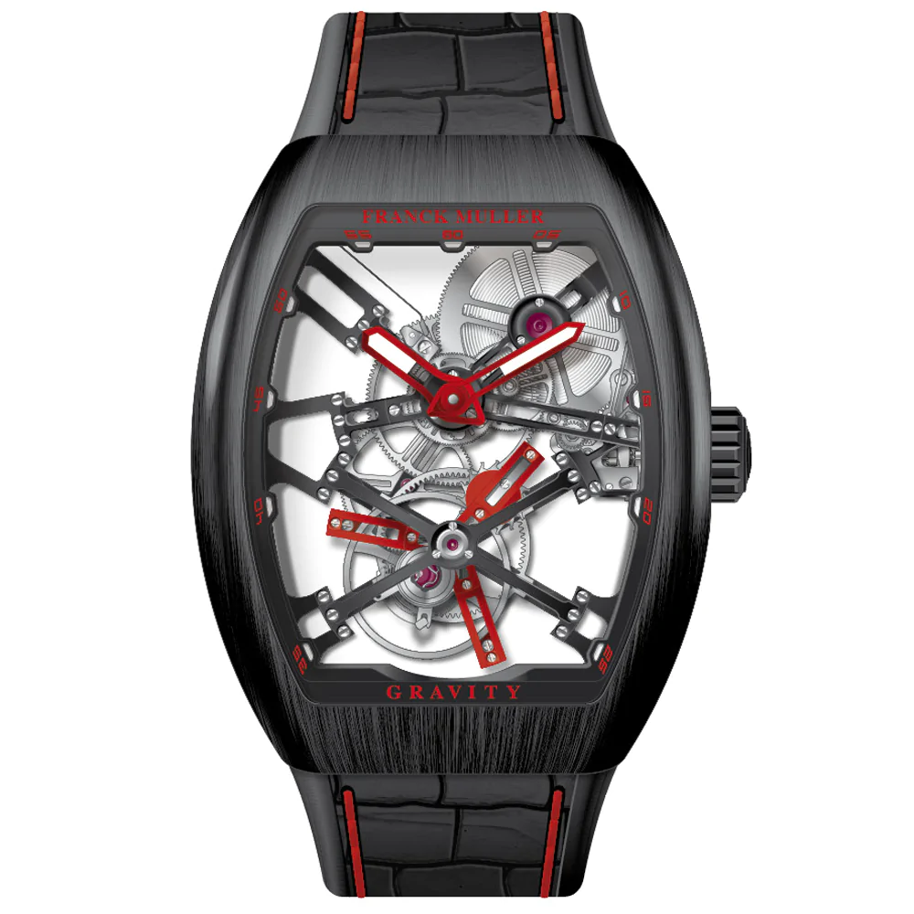 V45 Vanguard Gravity Skeleton Tourbillon Brushed Black Titanium - Red