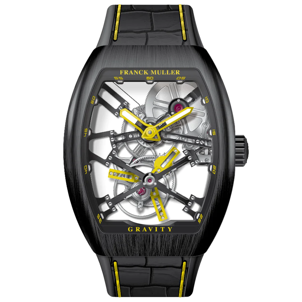 V45 Vanguard Gravity Skeleton Tourbillon Brushed Black Titanium - Yellow