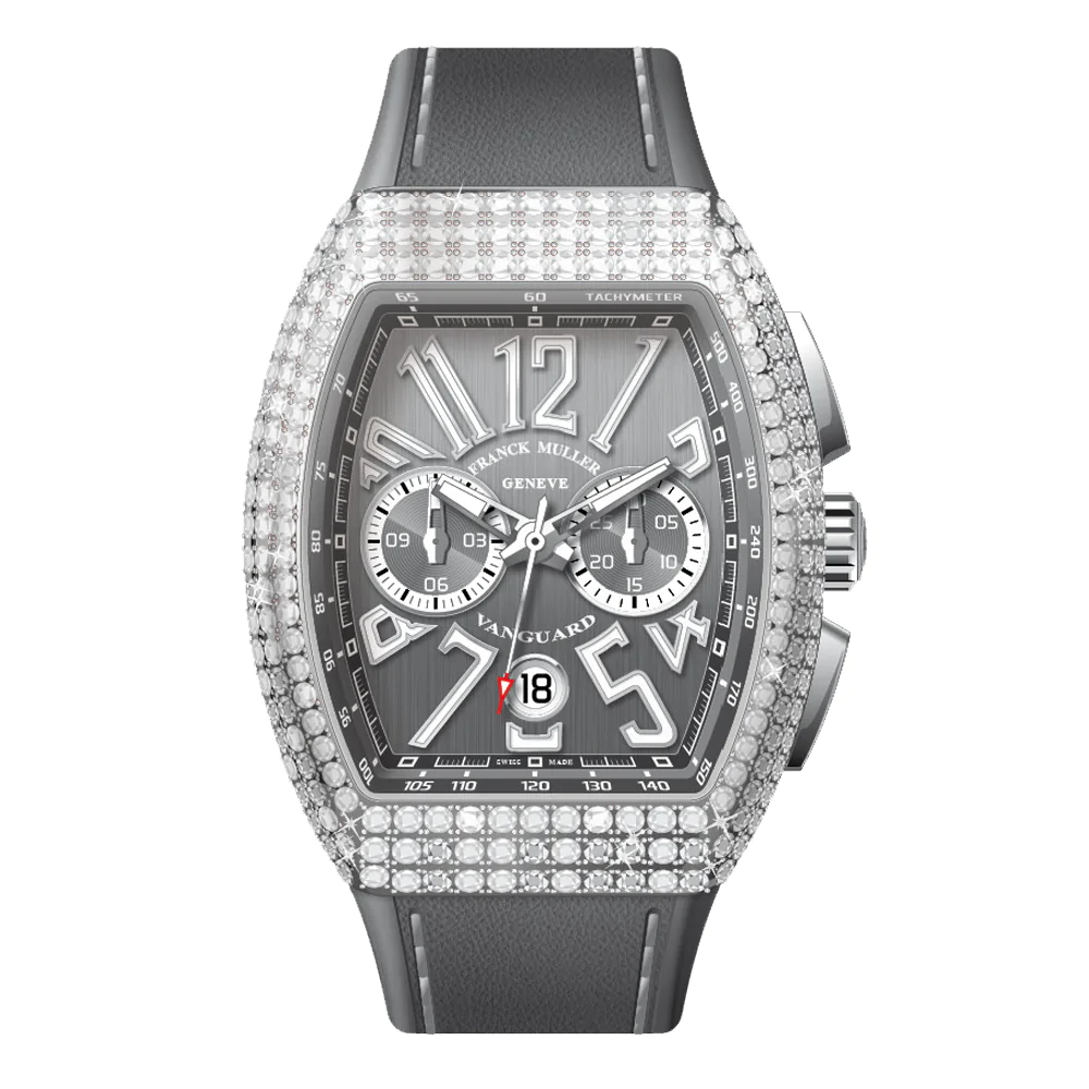 V41 Vanguard Chrono Stainless Steel White Diamonds Case - Grey