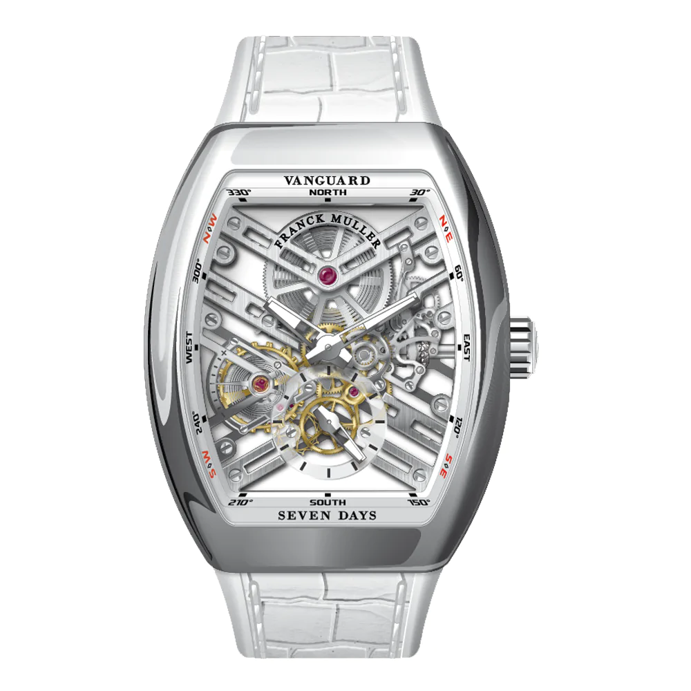 V41 Vanguard Seven Days Skeleton Stainless Steel - White