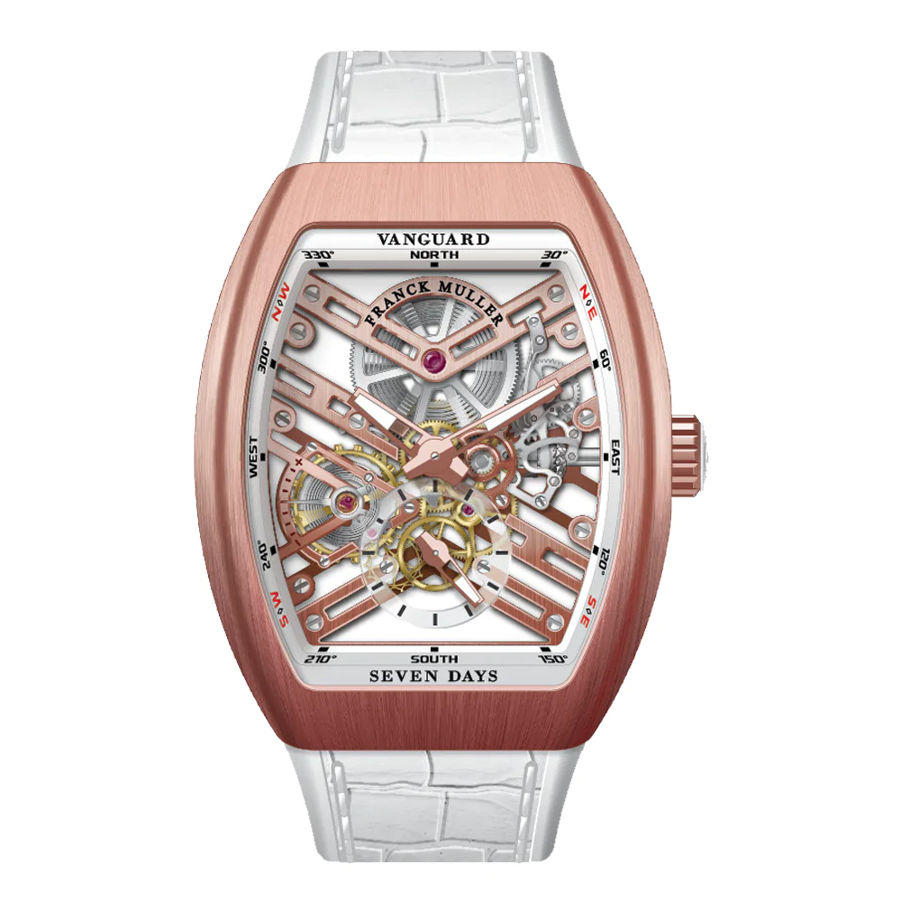 V41 Vanguard Seven Days Skeleton Brushed Rose Gold - White