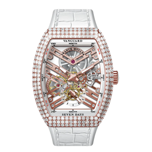 V41 Vanguard Skeleton Seven Days Rose Gold White Diamonds Case - White