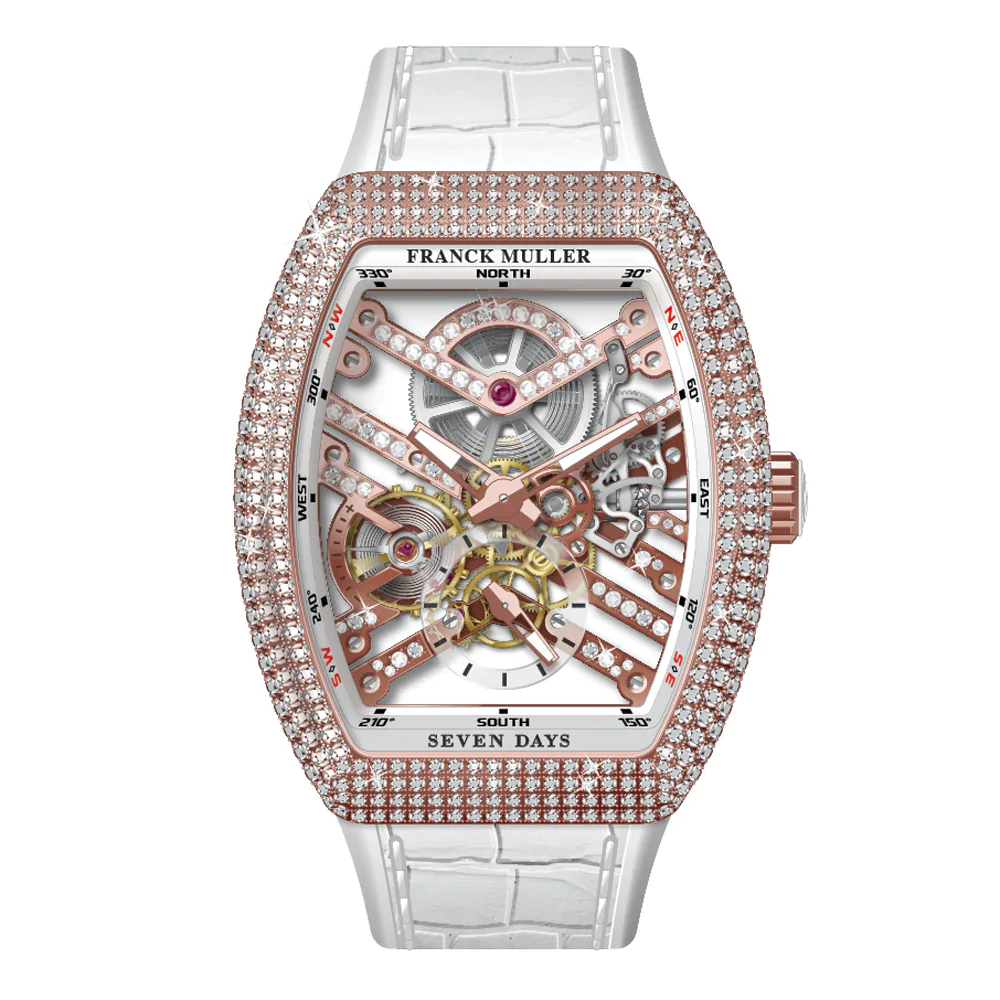 V41 Vanguard Rose Gold Skeleton Seven Days Full Diamond