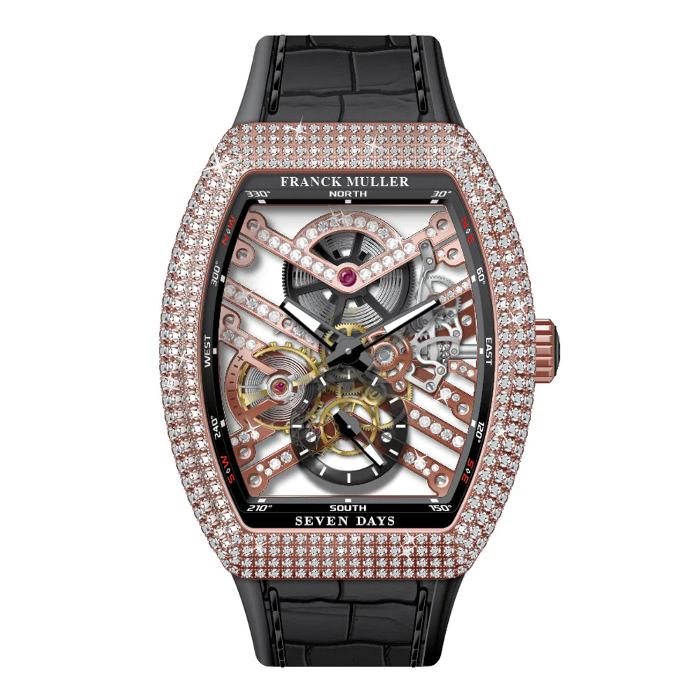 V41 Vanguard Rose Gold Skeleton Seven Days Full Diamond