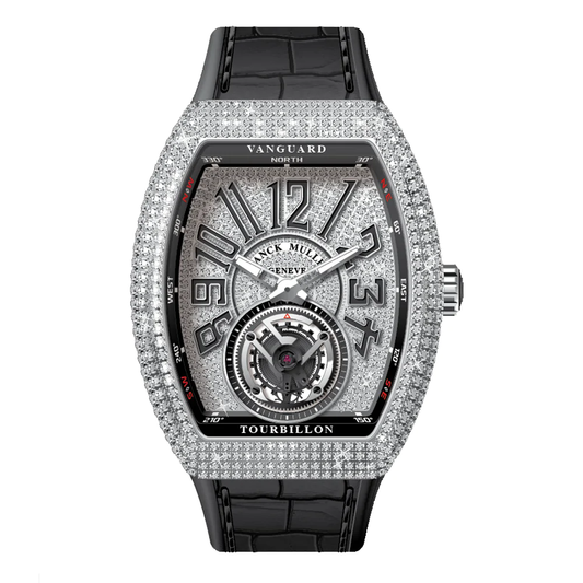 V41 Vanguard Tourbillon Stainless Steel White Diamonds Case and Dial - Black