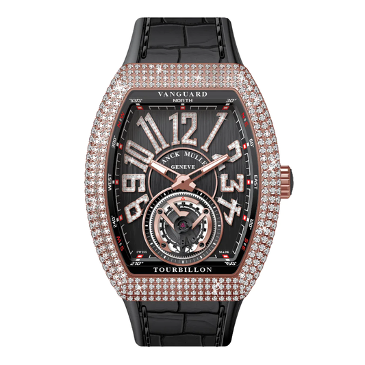 V41 Vanguard Tourbillon Rose Gold White Diamonds Case and Numerals - Black