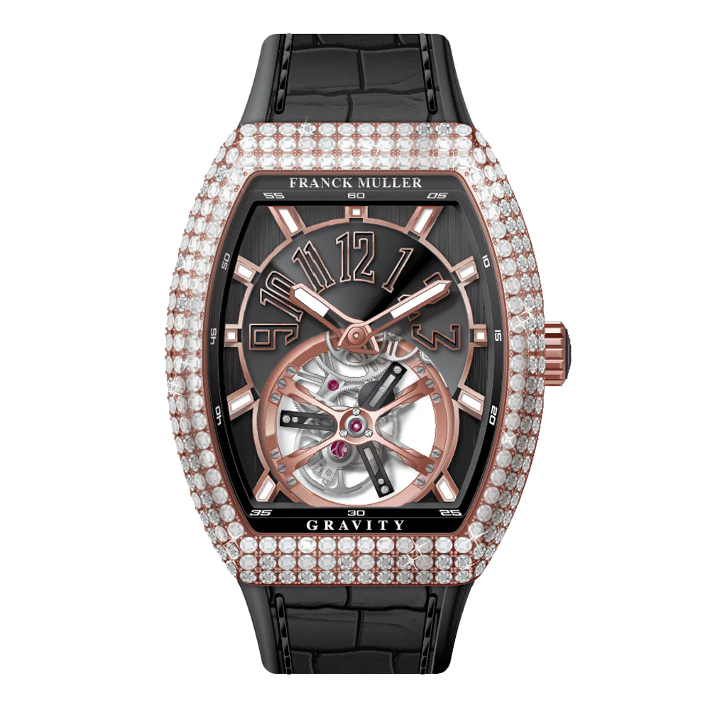 V41 Vanguard Gravity Tourbillon Rose Gold White Diamonds - Black