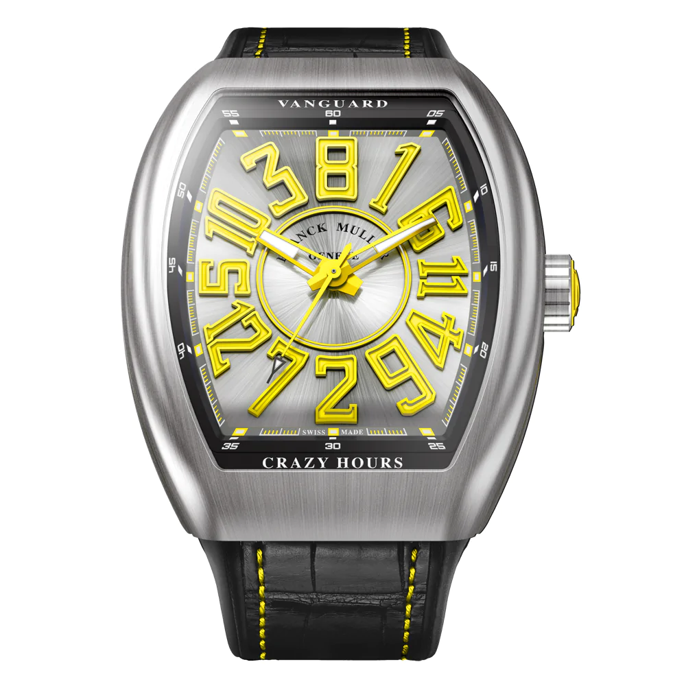 V45 Vanguard Crazy Hour Brushed Steel - Yellow Details