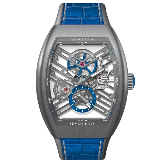 V45 Vanguard Brushed Titanium Seven Days Skeleton - Blue