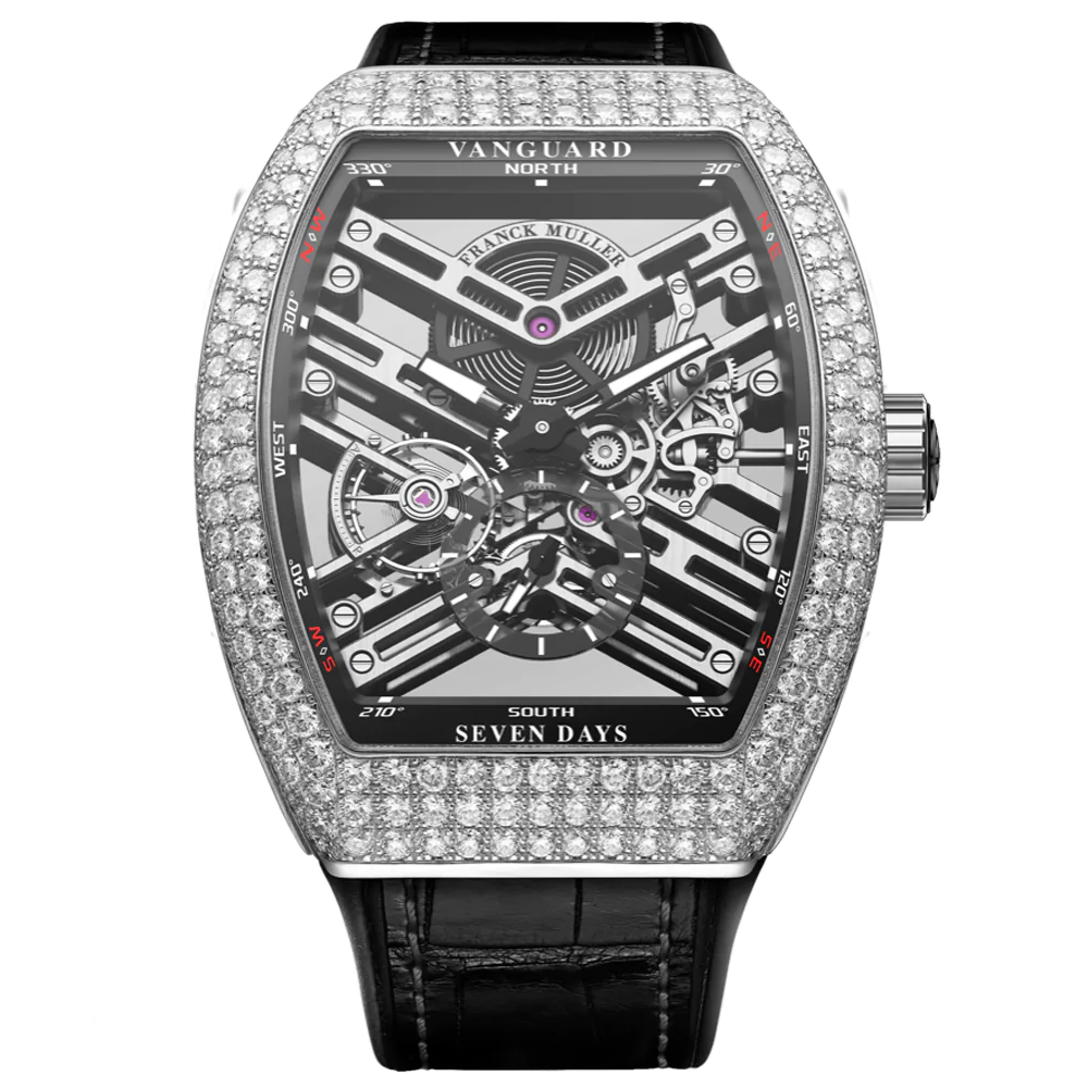 V45 Vanguard Skeleton Stainless Steel & Diamond Case