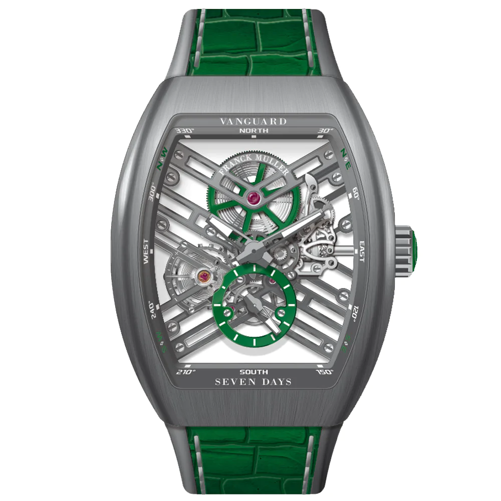 V45 Vanguard Brushed Titanium Seven Days Skeleton - Green