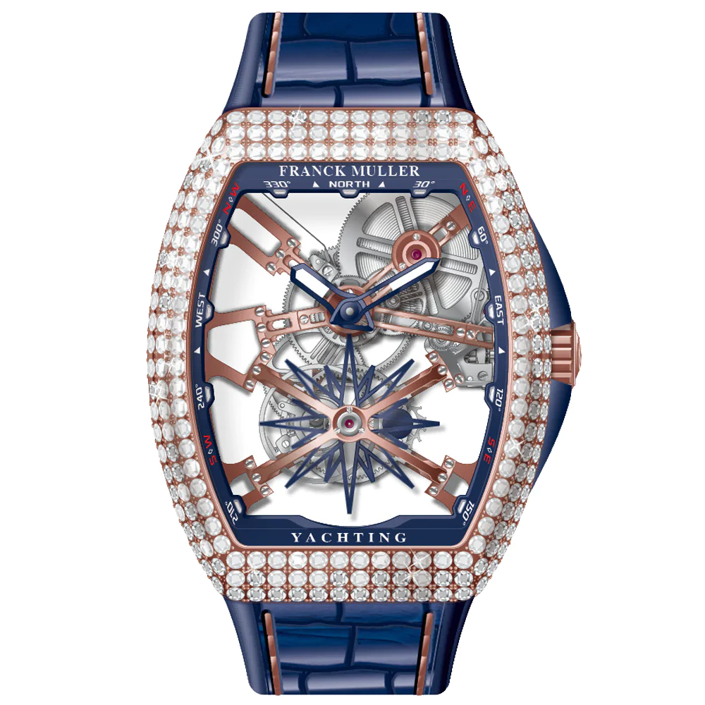 V45 Vanguard Yachting Rose Gold White Diamonds Case Skeleton