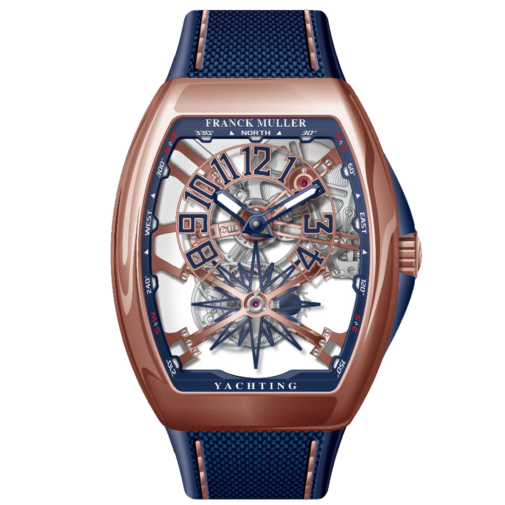 V45 Vanguard Yachting Rose Gold Skeleton Blue Numerals