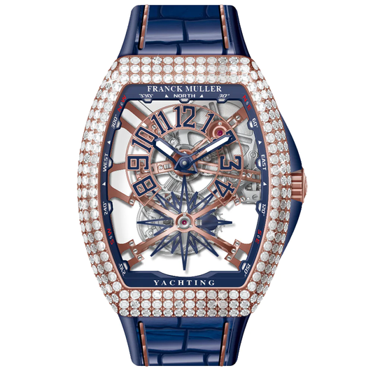 V45 Vanguard Yachting Rose Gold White Diamonds Case Skeleton Blue Numerals