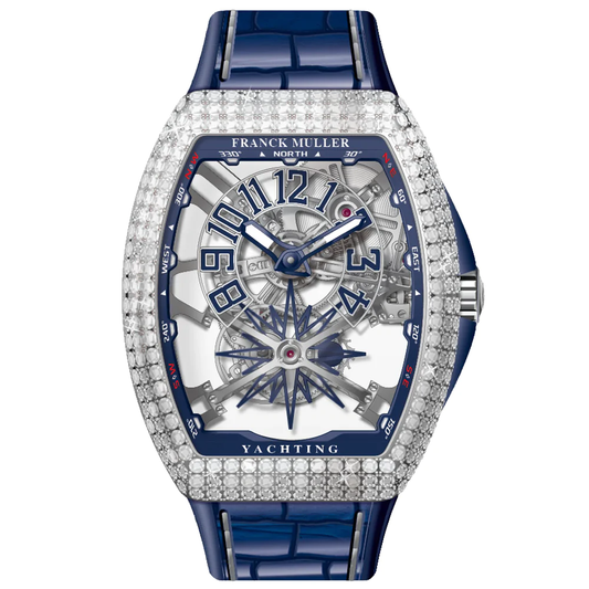 V45 Vanguard Yachting Stainless Steel White Diamonds Case Skeleton Blue Numerals