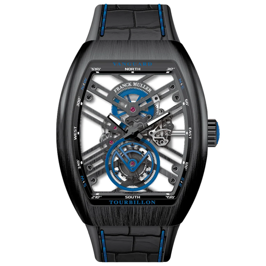 V45 Vanguard Tourbillon Skeleton Brushed Black Titanium - Blue