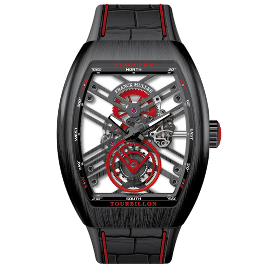 V45 Vanguard Tourbillon Skeleton Brushed Black Titanium - Red