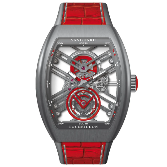 V45 Vanguard Tourbillon Skeleton Brushed Titanium - Red