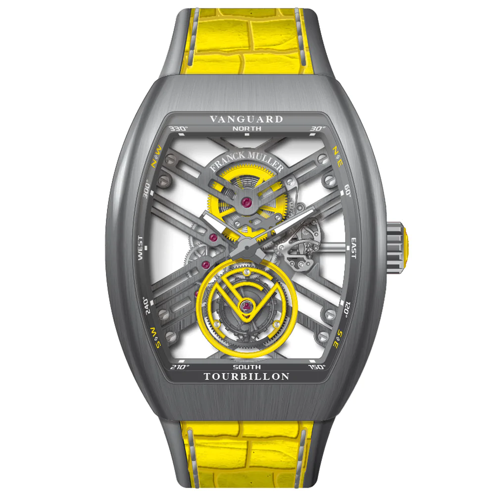 V45 Vanguard Tourbillon Skeleton Brushed Titanium - Yellow